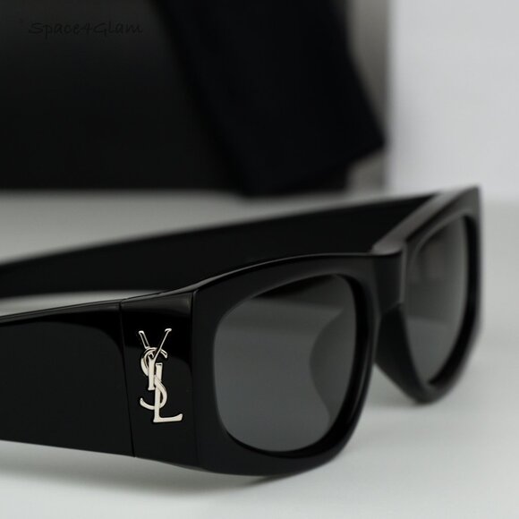 NEW Saint Laurent SLM140/F 002 Black Grey Silver Mirror Rectangle Sunglasses - Picture 6 of 12